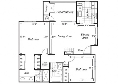 two bedroom floor plan at westbrook apartments